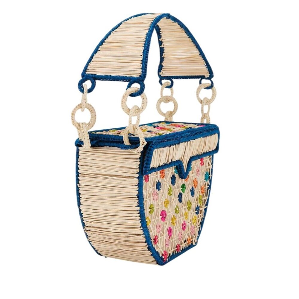 Mercedes Salazar Aurora Handbag in Blue One Size Womens Raffia Tote Bag Purse - Picture 3 of 14